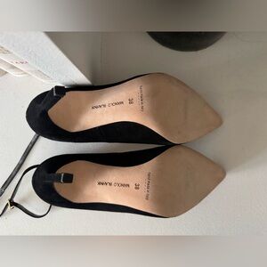 Manolo Blahnik Black Suede Pointed Toe Pumps with Ankle Tie